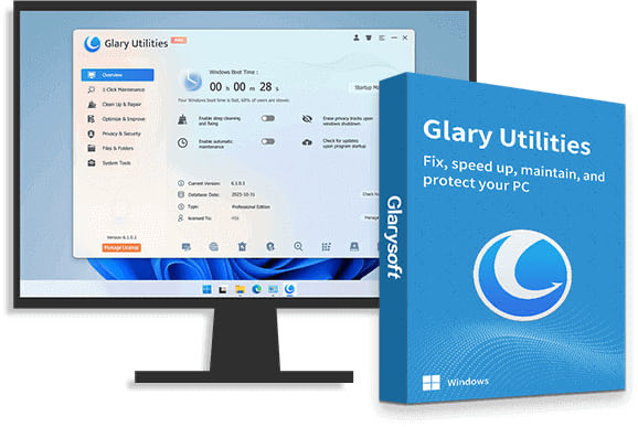 Glary Utilities Pro — software box and interface on monitor